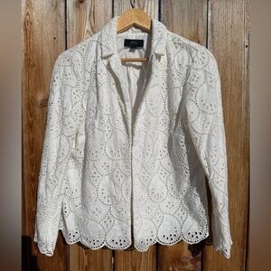 J.Crew White Eyelet Embroidered Scalloped Bridal Blazer Jacket | Medium